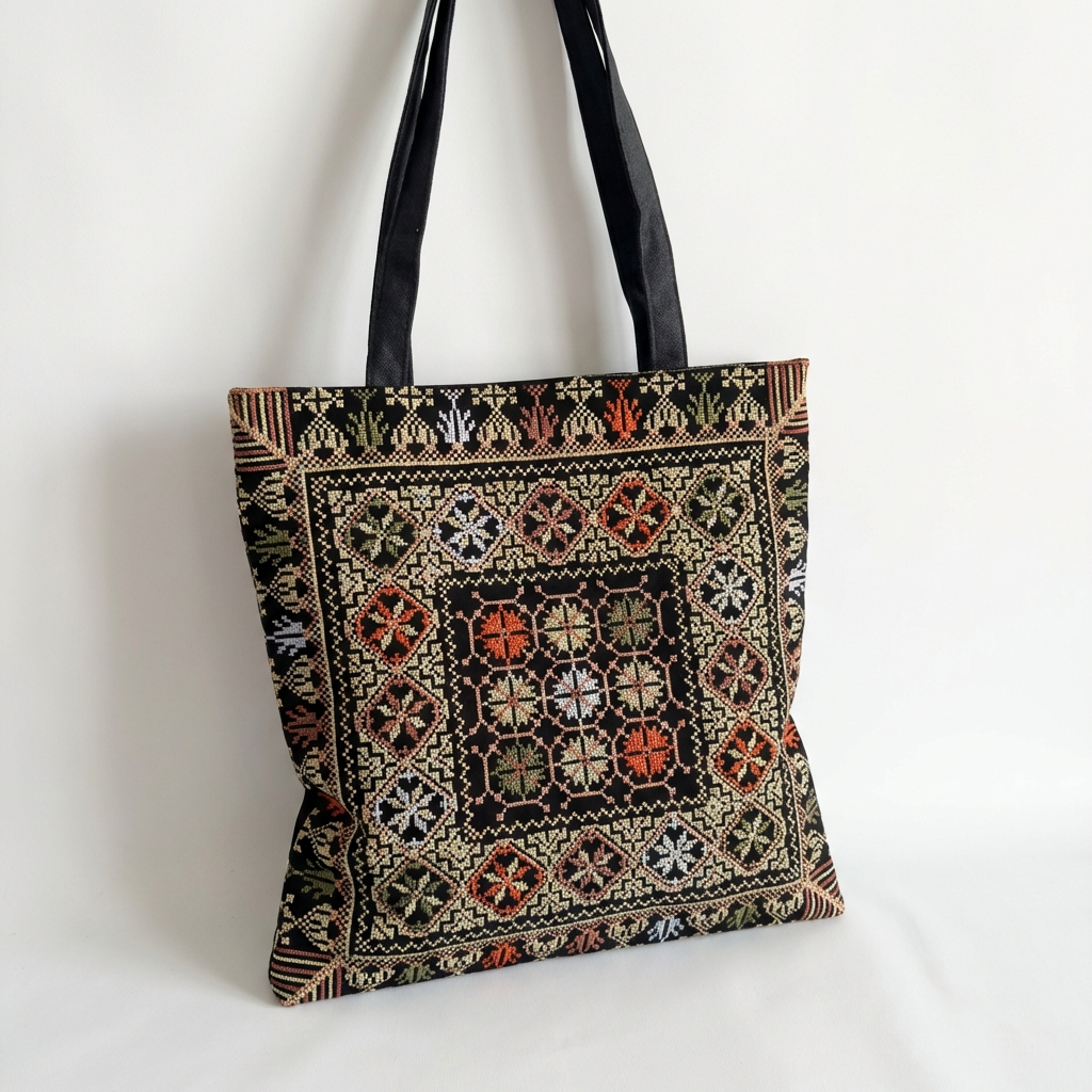 Tatreez Tote Bag – Golden Roots | Palestinian Made Embroidery