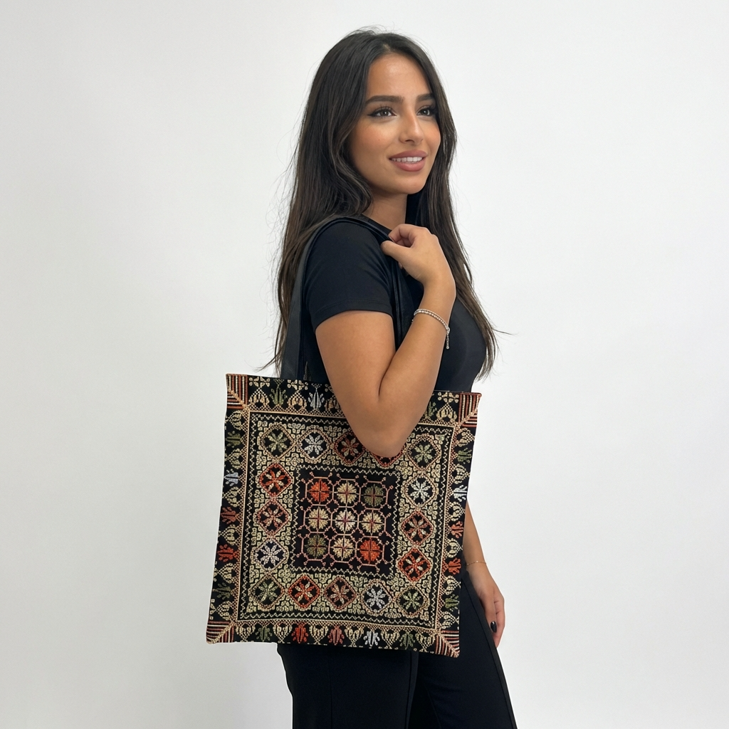 Tatreez Tote Bag – Golden Roots | Palestinian Made Embroidery
