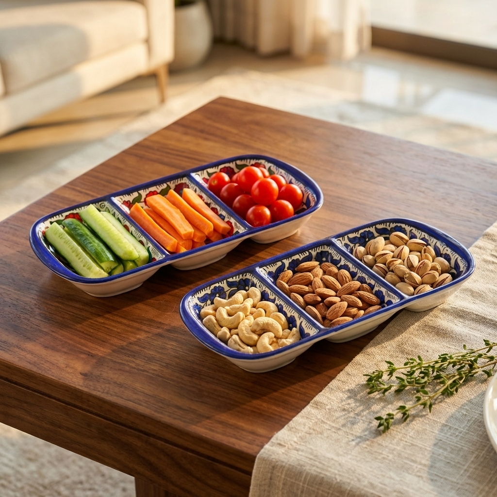 Triple Ceramic Serving Platter – Hand-Painted in Palestine