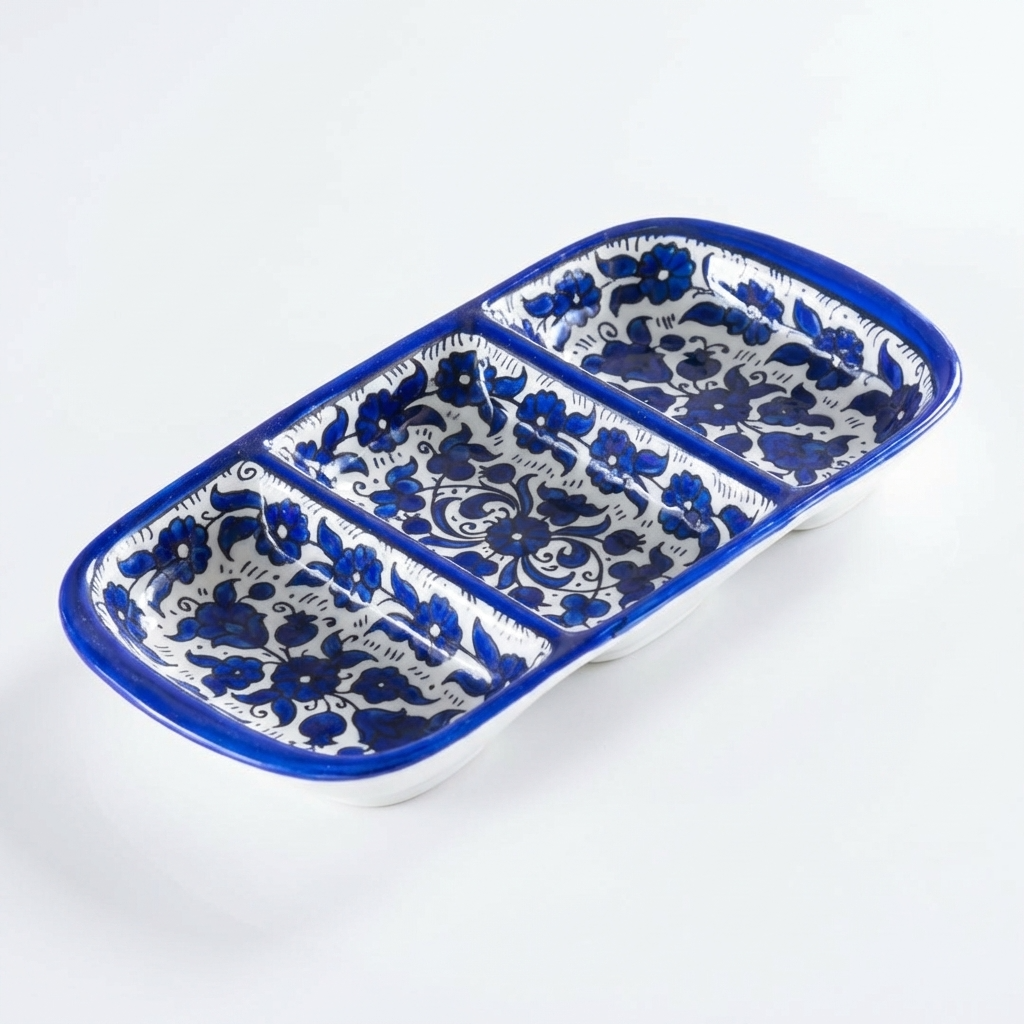 Triple Ceramic Serving Platter – Hand-Painted in Palestine