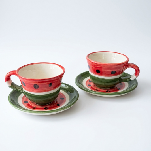 Watermelon Helweh Coffee Cups Set | Handmade Palestinian Ceramics