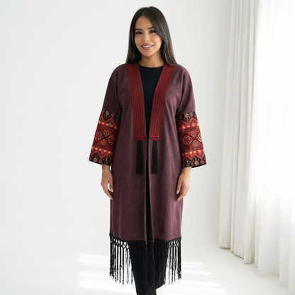 Velvet Tatreez Bisht – Maroon
