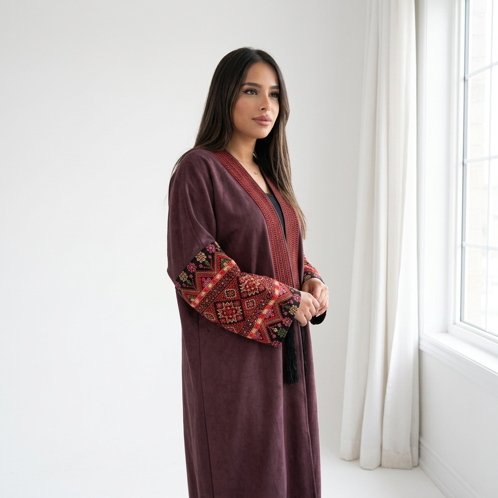 Velvet Tatreez Bisht – Maroon