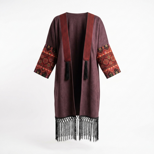 Velvet Tatreez Bisht – Maroon