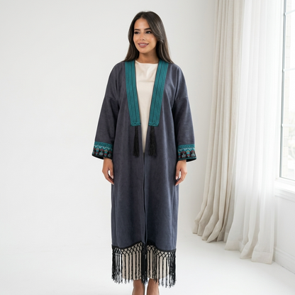Velvet Tatreez Bisht – Navy