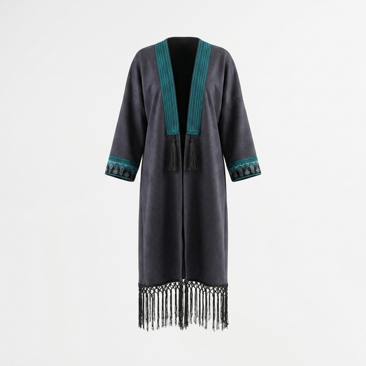 Velvet Tatreez Bisht – Navy