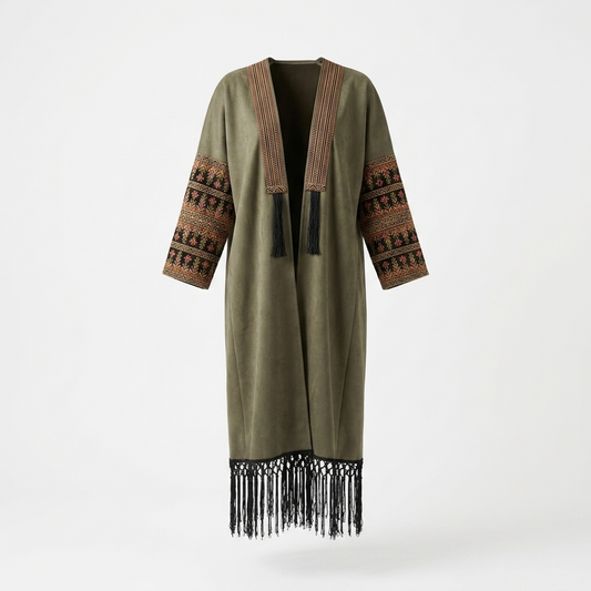 Velvet Tatreez Bisht – Olive