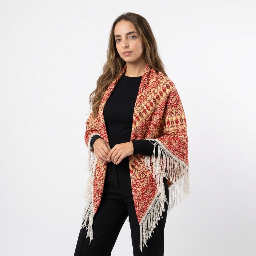 Ward Hand-Stitched Shawl - Red Ivory