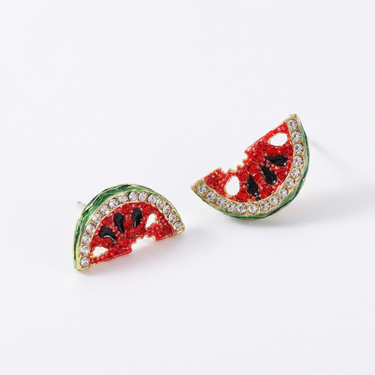 Watermelon Earrings | Sterling Silver with Pave Stones - Palestine Jewelry