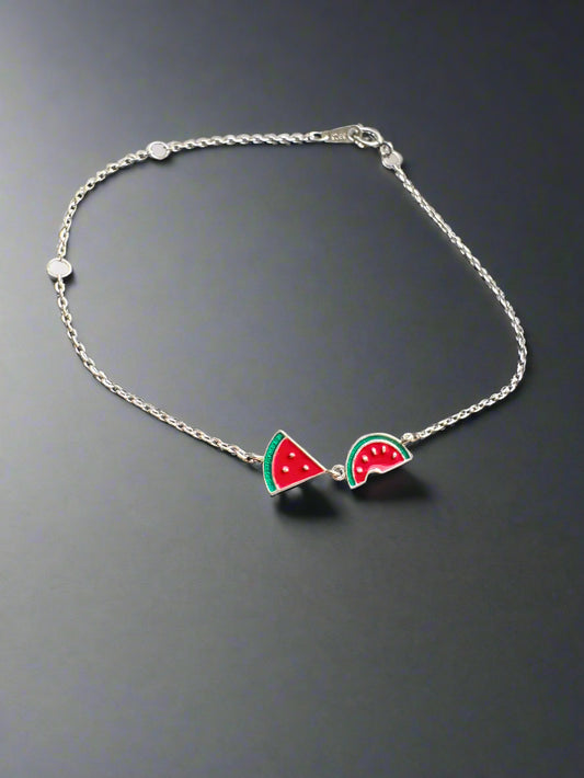 Watermelon Bracelet | Two Slices Design – Sterling Silver - Palestine Jewelry