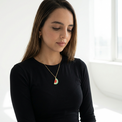 Coloured Watermelon Rhinestone Necklace | Enamel 18K Gold Plated