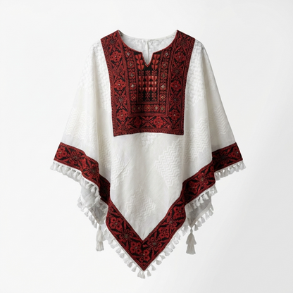 Poncho of Palestine | All White Kufiya (Keffiyeh) Tatreez