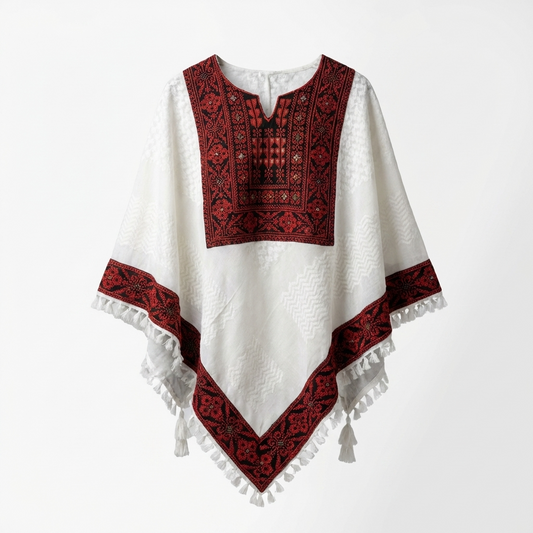 Poncho of Palestine | All White Kufiya (Keffiyeh) Tatreez