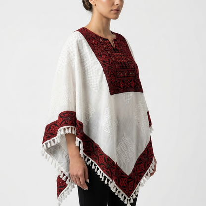 Poncho of Palestine | All White Kufiya (Keffiyeh) Tatreez
