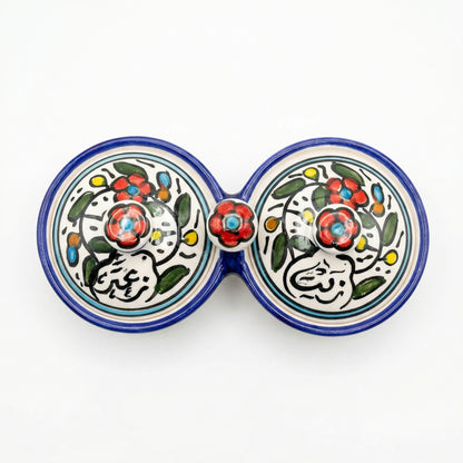 Zait & Zaatar (Olive Oil & Thyme) Double Dish Ceramic | Handmade by Palestinian Artisans