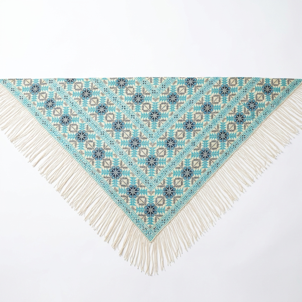 Zahra Hand-Stitched Shawl - Turquoise Ivory