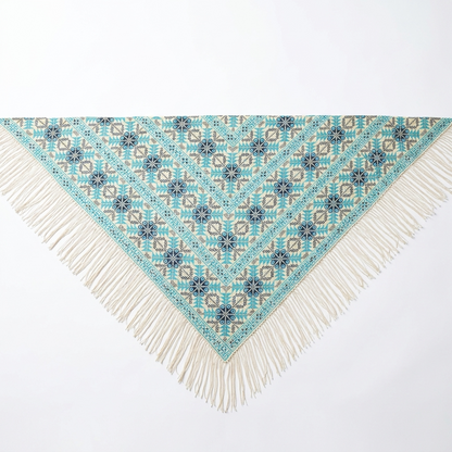Zahra Hand-Stitched Shawl - Turquoise Ivory
