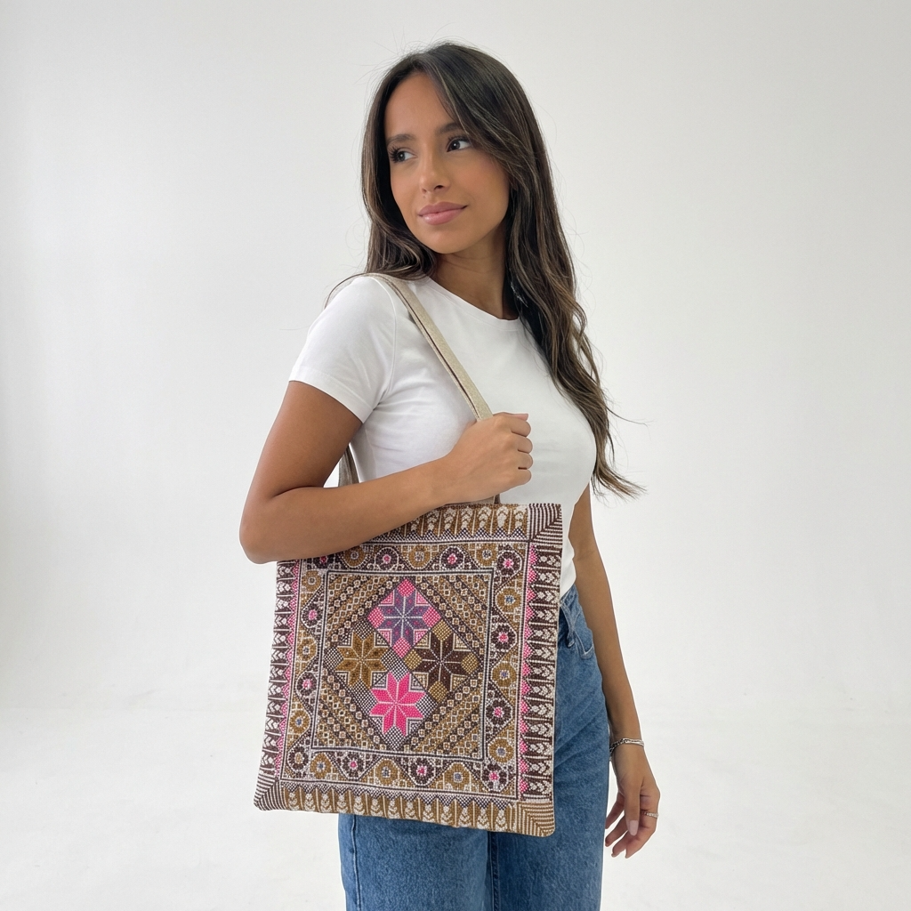 Brown Handmade Tatreez Tote Bag – March 2026 Edition
