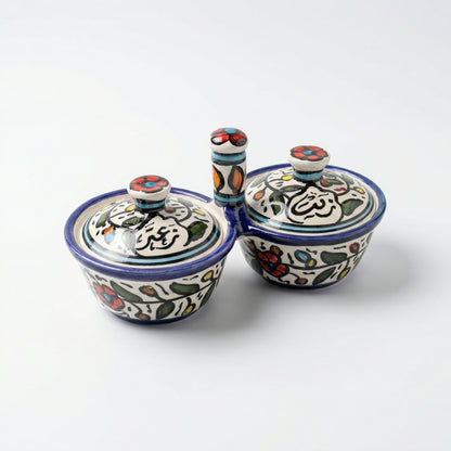 Zait & Zaatar (Olive Oil & Thyme) Double Dish Ceramic | Handmade by Palestinian Artisans