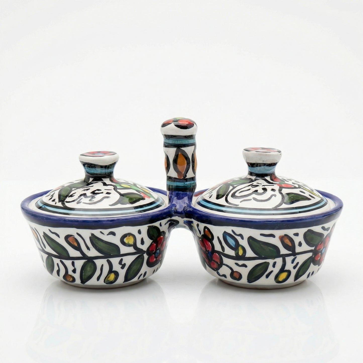 Zait & Zaatar (Olive Oil & Thyme) Double Dish Ceramic | Handmade by Palestinian Artisans