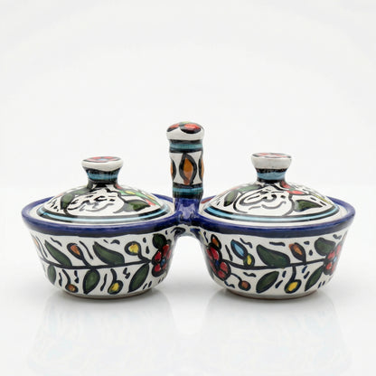 Zait & Zaatar (Olive Oil & Thyme) Double Dish Ceramic | Handmade by Palestinian Artisans