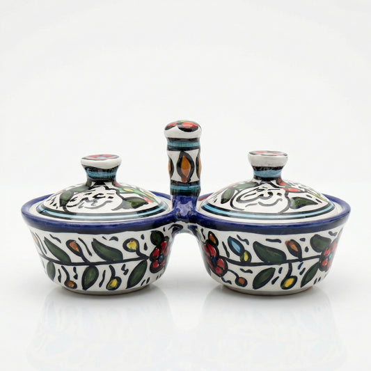 Zait & Zaatar (Olive Oil & Thyme) Double Dish Ceramic | Handmade by Palestinian Artisans