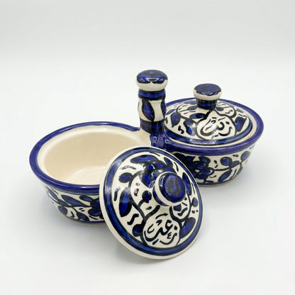 Zait & Zaatar (Olive Oil & Thyme) Double Dish Ceramic | Handmade by Palestinian Artisans
