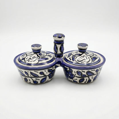 Zait & Zaatar (Olive Oil & Thyme) Double Dish Ceramic | Handmade by Palestinian Artisans