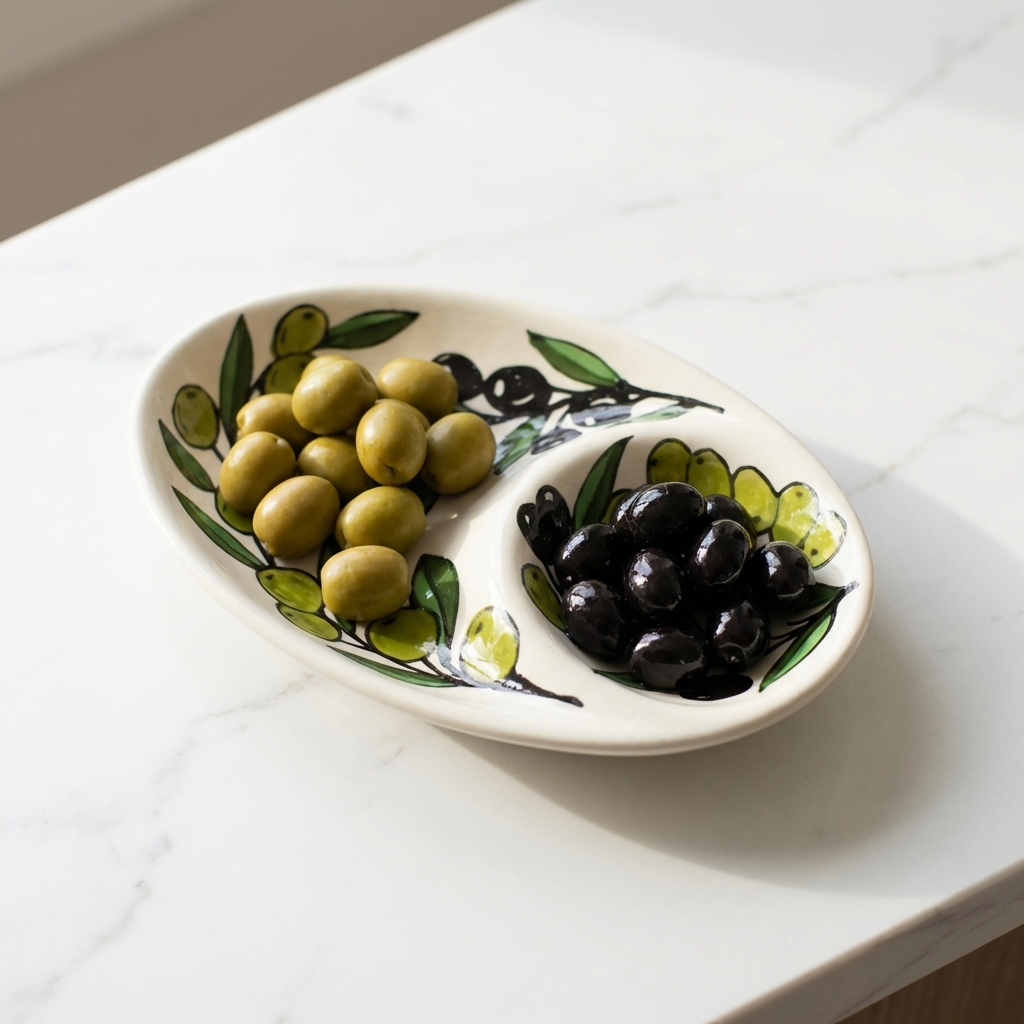 Zaytoun Ceramic Double Dip Plate – Olive Motif