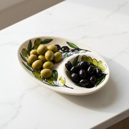 Zaytoun Ceramic Double Dip Plate – Olive Motif