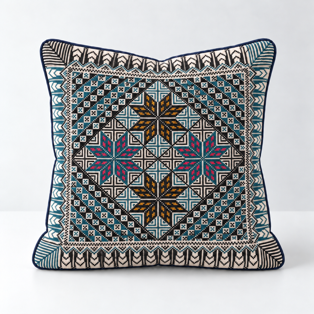 Starlit Diamond - Teal, Pink & Mustard cushion design