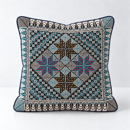 Starlit Diamond - Teal, Pink & Mustard cushion design