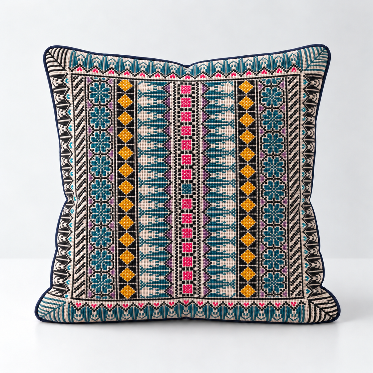 Garden Pathways - Teal, Pink & Mustard cushion design