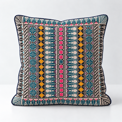 Garden Pathways - Teal, Pink & Mustard cushion design