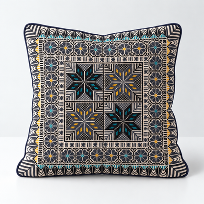 Midnight Star Windows - Charcoal, Teal & Mustard cushion design