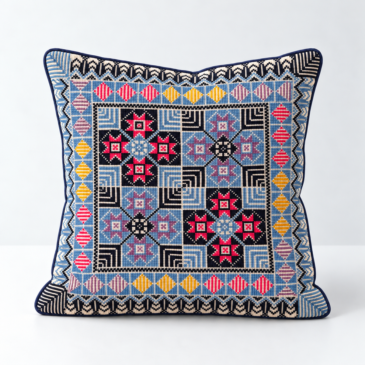 Mosaic at Dusk - Blue, Pink & Purple cushion design