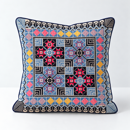 Mosaic at Dusk - Blue, Pink & Purple cushion design