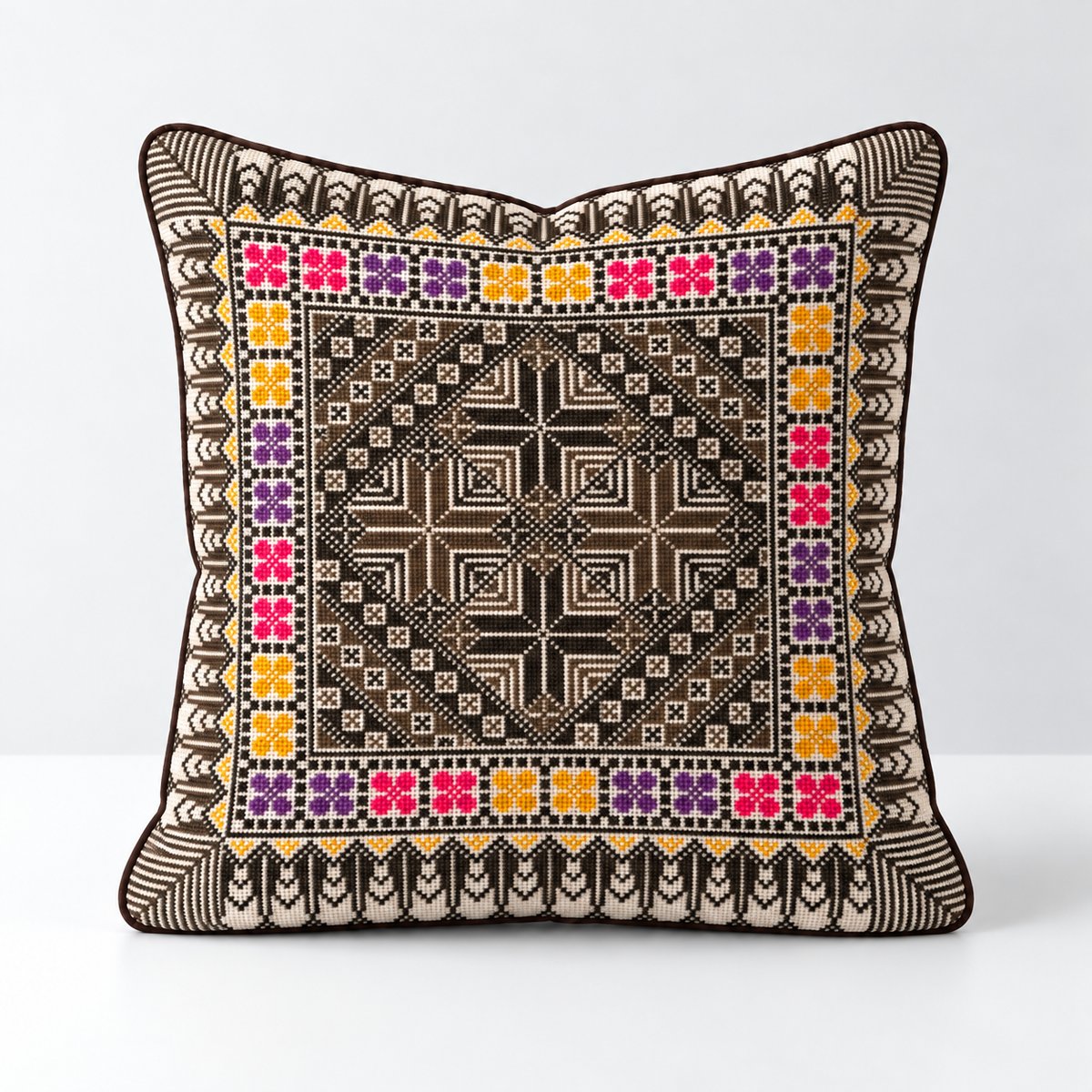 Twilight Star Garden - Brown, Pink & Purple cushion design