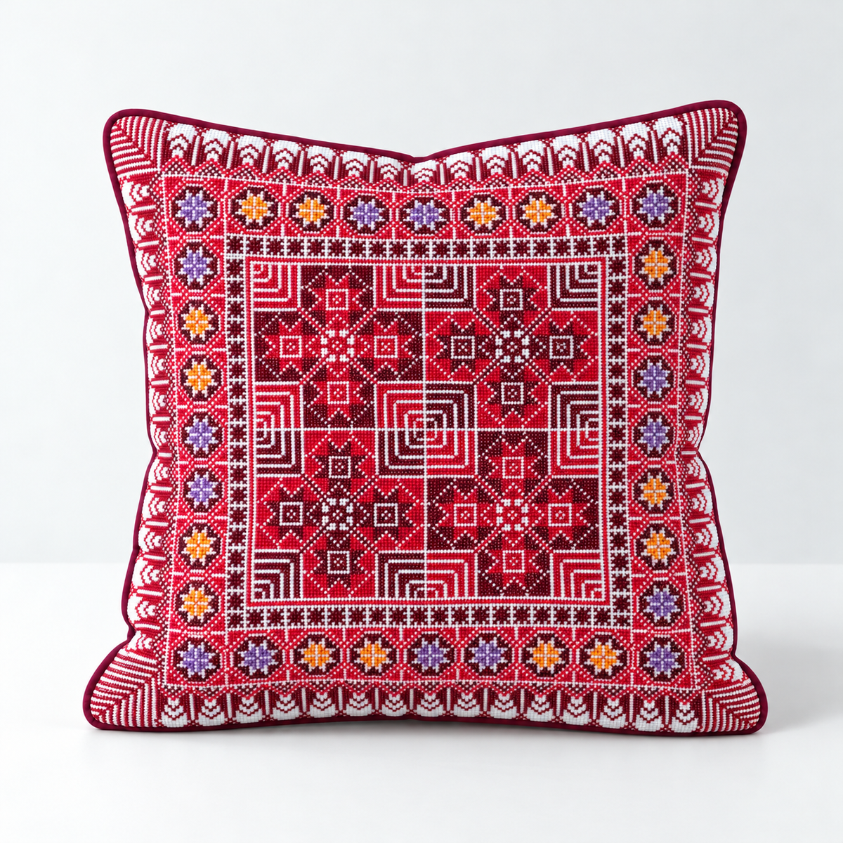 Ruby Medallion Garden - Red, Burgundy, Purple & Mustard cushion design