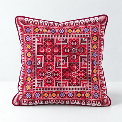 Ruby Medallion Garden - Red, Burgundy, Purple & Mustard cushion design