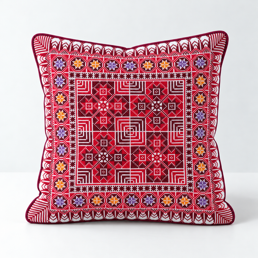 Ruby Medallion Garden - Red, Burgundy, Purple & Mustard cushion design