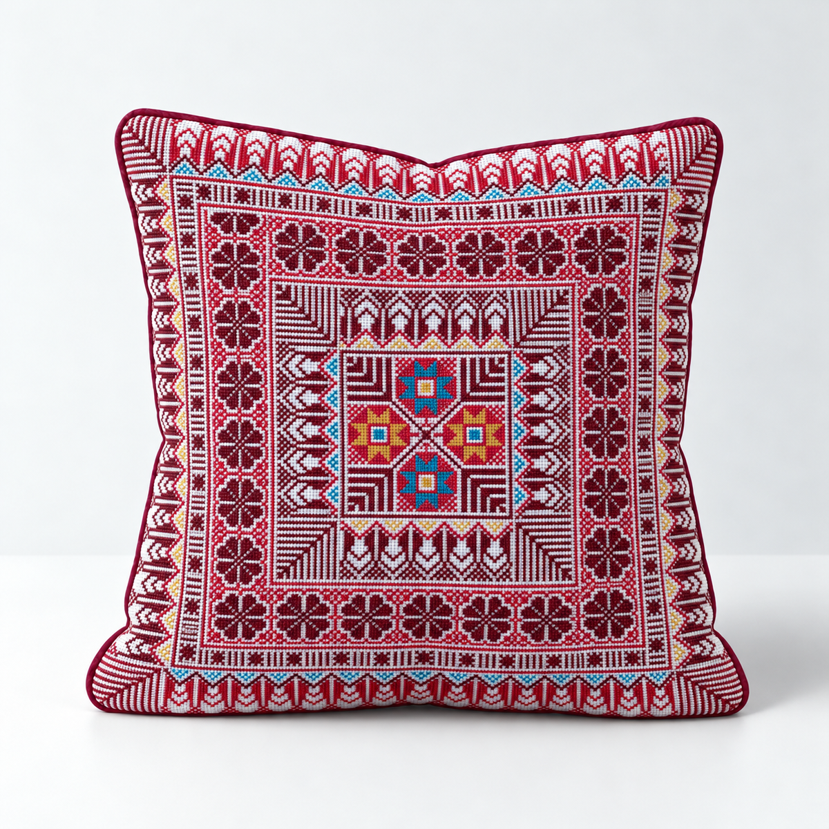 Scarlet Bloom Quartet - Red, Teal & Mustard cushion design