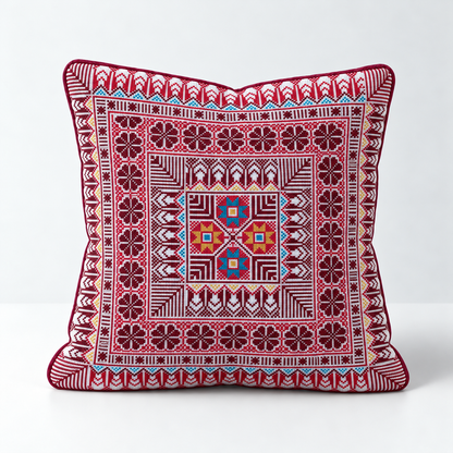 Scarlet Bloom Quartet - Red, Teal & Mustard cushion design