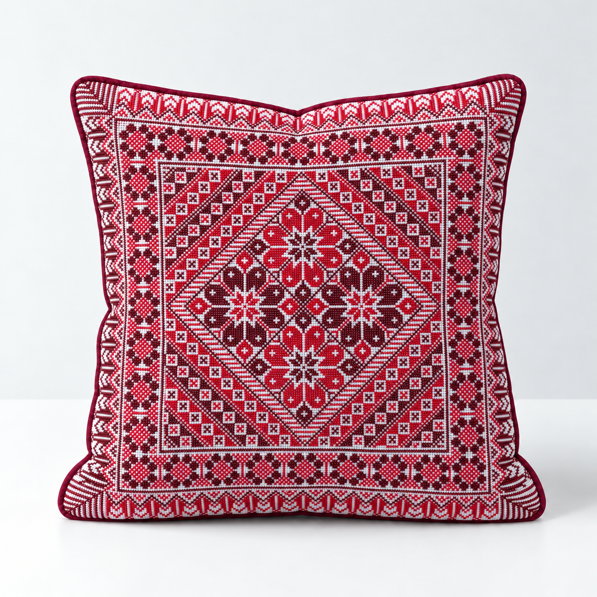 Crimson Petal Quartet - Red & Burgundy cushion design