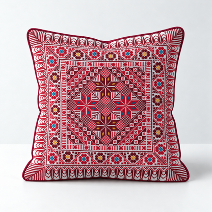 Ember Star Diamond - Red, Teal & Mustard cushion design