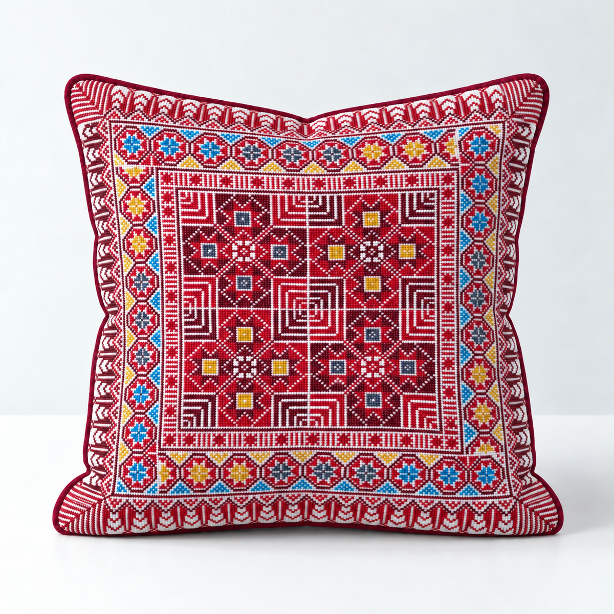 Jewel Medallion Garden - Red, Blue & Mustard cushion design