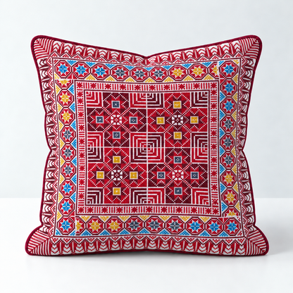Jewel Medallion Garden - Red, Blue & Mustard cushion design