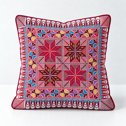 Twilight Star Windows - Red, Purple & Mustard cushion design