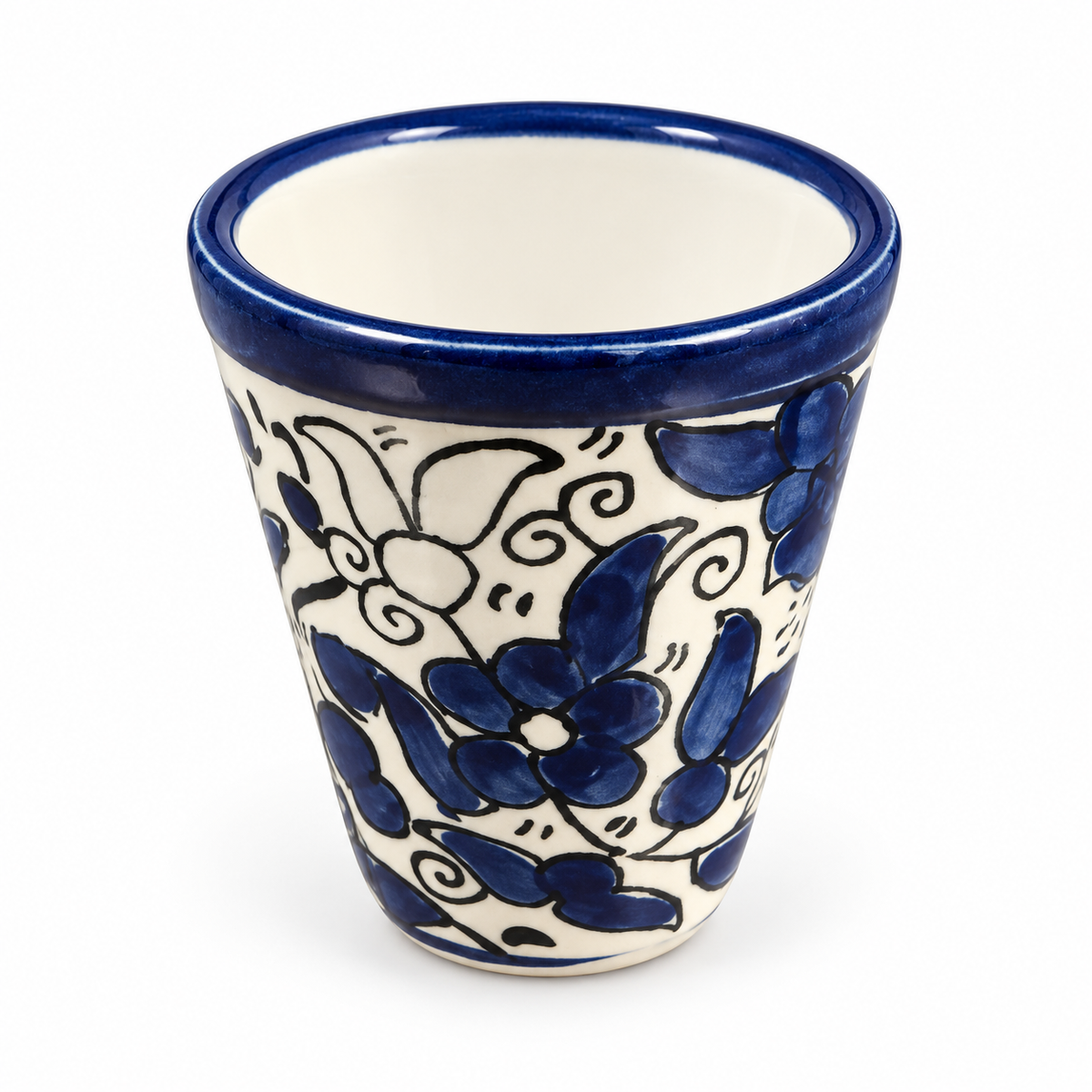 Navy Zahra hand-painted espresso cup on a white studio background